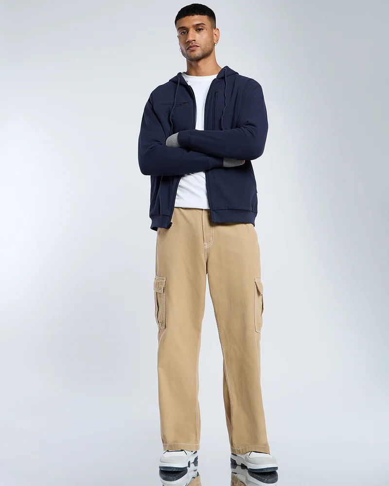 bewakoof Men's Navy Blue Airport Hoodie